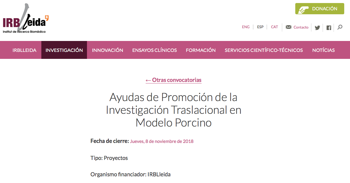 Last days for deadline of the call for projects of IRBLleida!